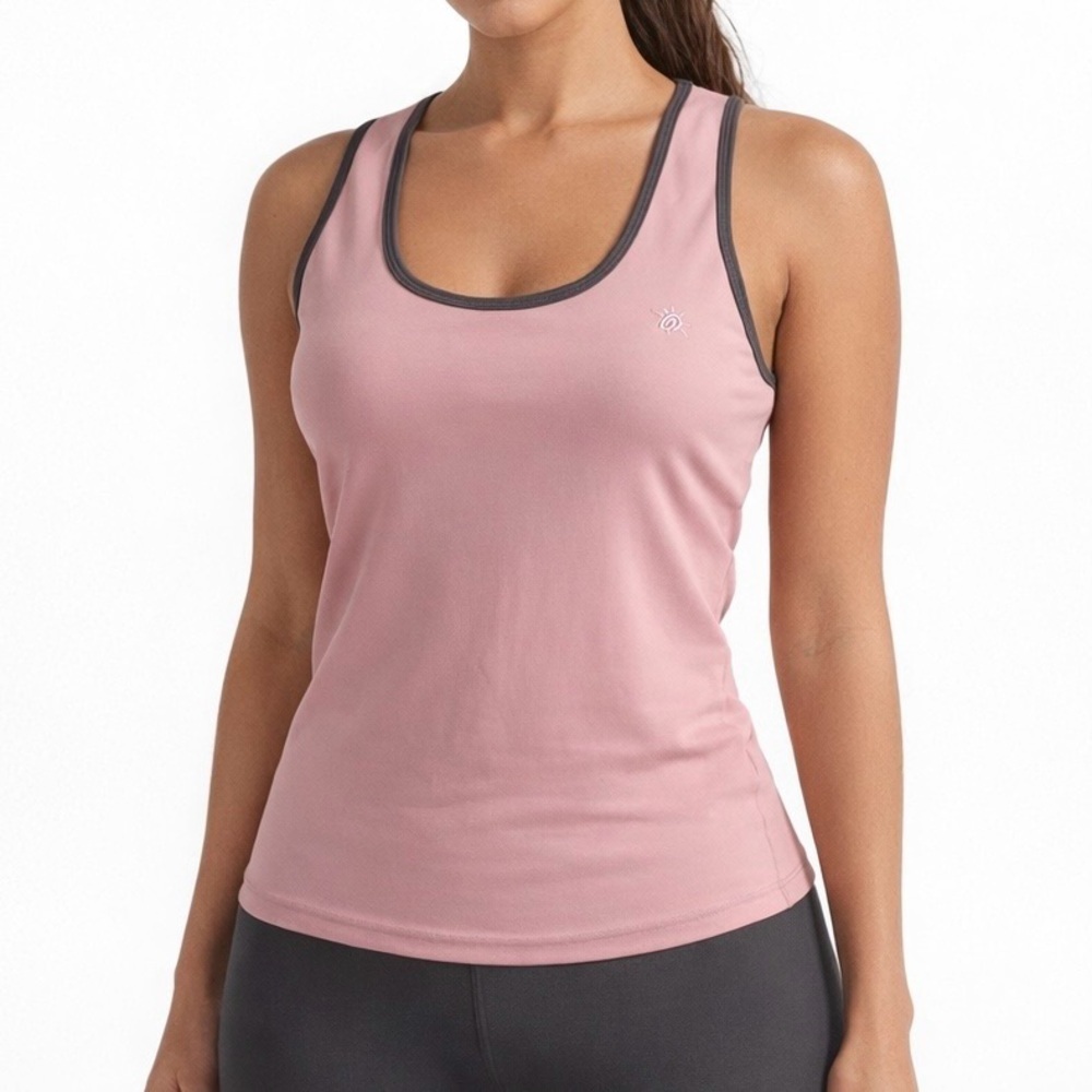 Tank Top by So Sporty Built in Shelf Yoga Sports Pink Grey Fitted L/M